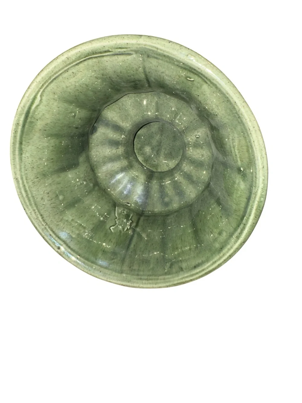 Vintage USA Pottery Green Pedestal Compote Planter Fruit Bowl